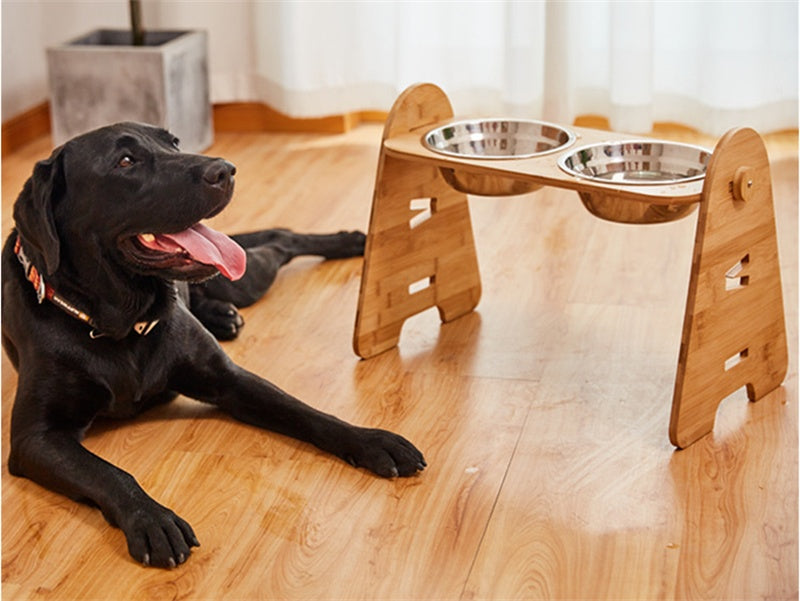 Bamboo Elevated Double Dog Bowl | Ergonomic Pet Feeder